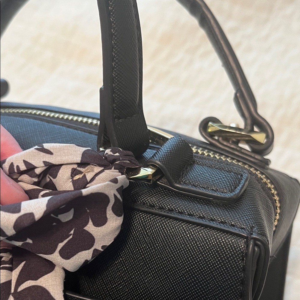 Steve Madden Black Satchel with Floral Scarf Accent Shoulder Bag - Picture 6 of 12